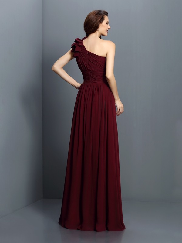 A-Line/Princess One-Shoulder Pleats Sleeveless Long Chiffon Bridesmaid Dresses 2376