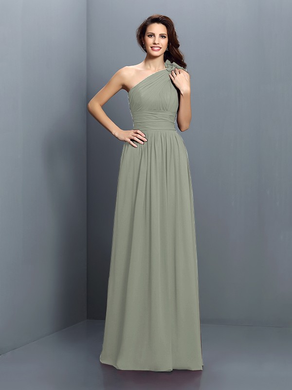 A-Line/Princess One-Shoulder Pleats Sleeveless Long Chiffon Bridesmaid Dresses 2376