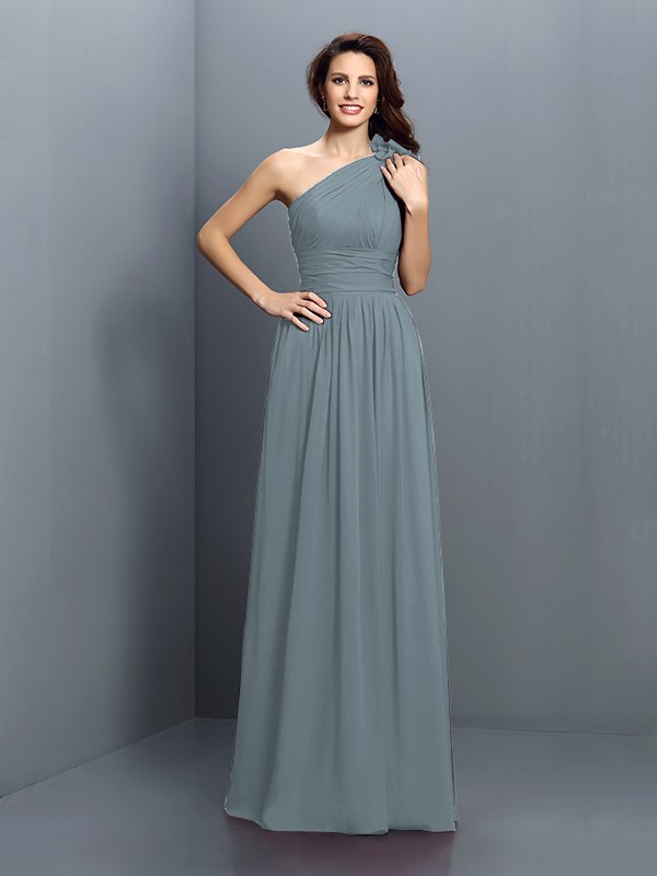 A-Line/Princess One-Shoulder Pleats Sleeveless Long Chiffon Bridesmaid Dresses 2376