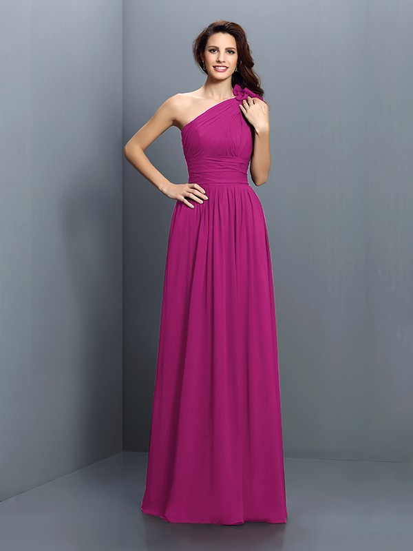 A-Line/Princess One-Shoulder Pleats Sleeveless Long Chiffon Bridesmaid Dresses 2376