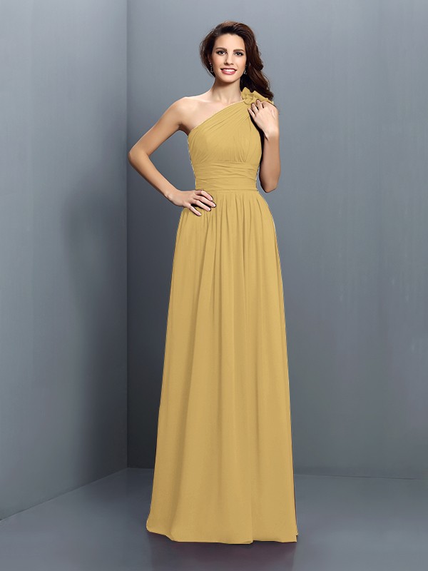 A-Line/Princess One-Shoulder Pleats Sleeveless Long Chiffon Bridesmaid Dresses 2376