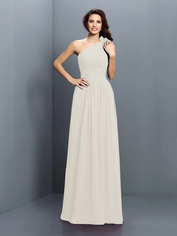 A-Line/Princess One-Shoulder Pleats Sleeveless Long Chiffon Bridesmaid Dresses 2376