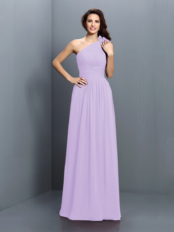 A-Line/Princess One-Shoulder Pleats Sleeveless Long Chiffon Bridesmaid Dresses 2376