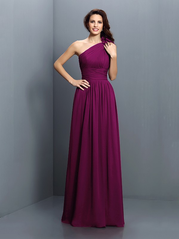 A-Line/Princess One-Shoulder Pleats Sleeveless Long Chiffon Bridesmaid Dresses 2376