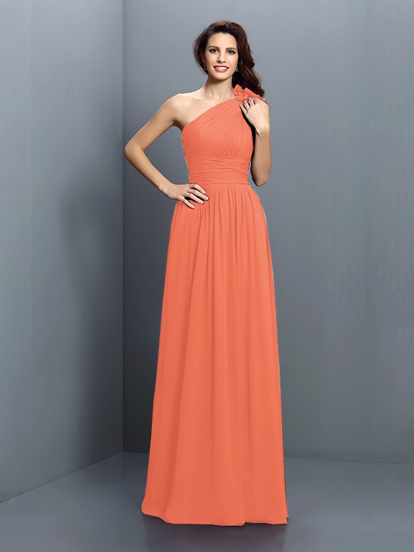 A-Line/Princess One-Shoulder Pleats Sleeveless Long Chiffon Bridesmaid Dresses 2376