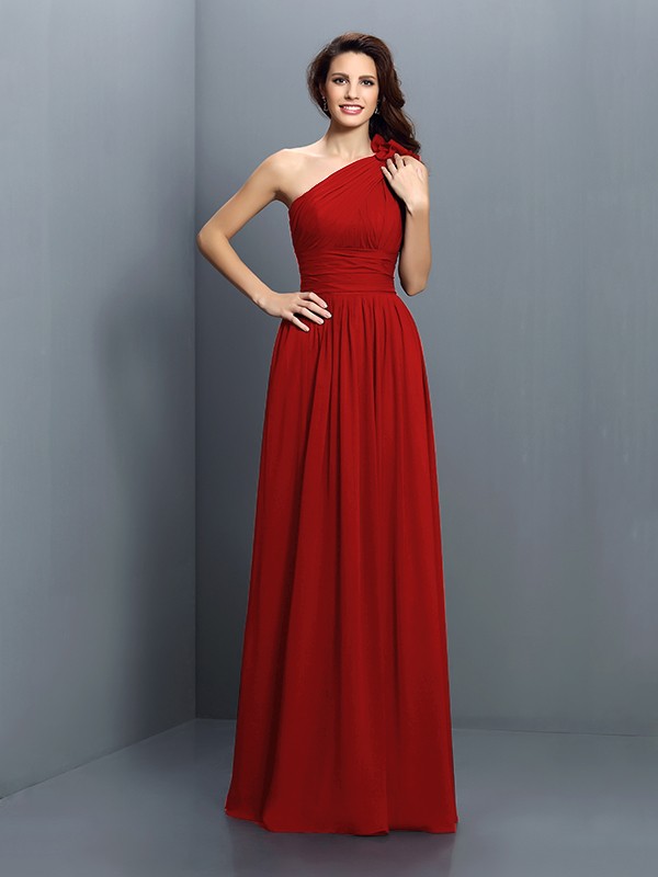 A-Line/Princess One-Shoulder Pleats Sleeveless Long Chiffon Bridesmaid Dresses 2376