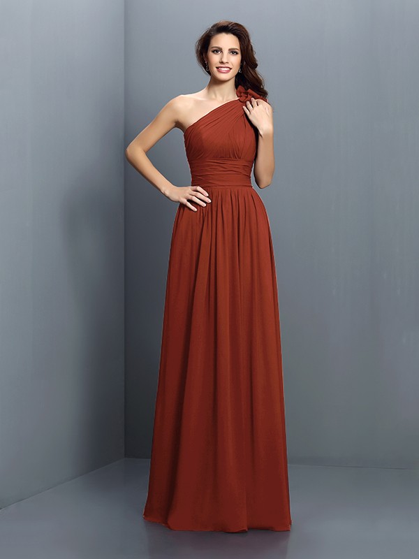 A-Line/Princess One-Shoulder Pleats Sleeveless Long Chiffon Bridesmaid Dresses 2376