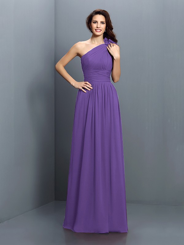 A-Line/Princess One-Shoulder Pleats Sleeveless Long Chiffon Bridesmaid Dresses 2376