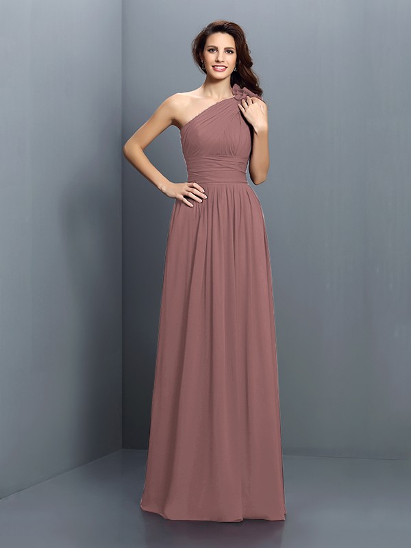 A-Line/Princess One-Shoulder Pleats Sleeveless Long Chiffon Bridesmaid Dresses 2376