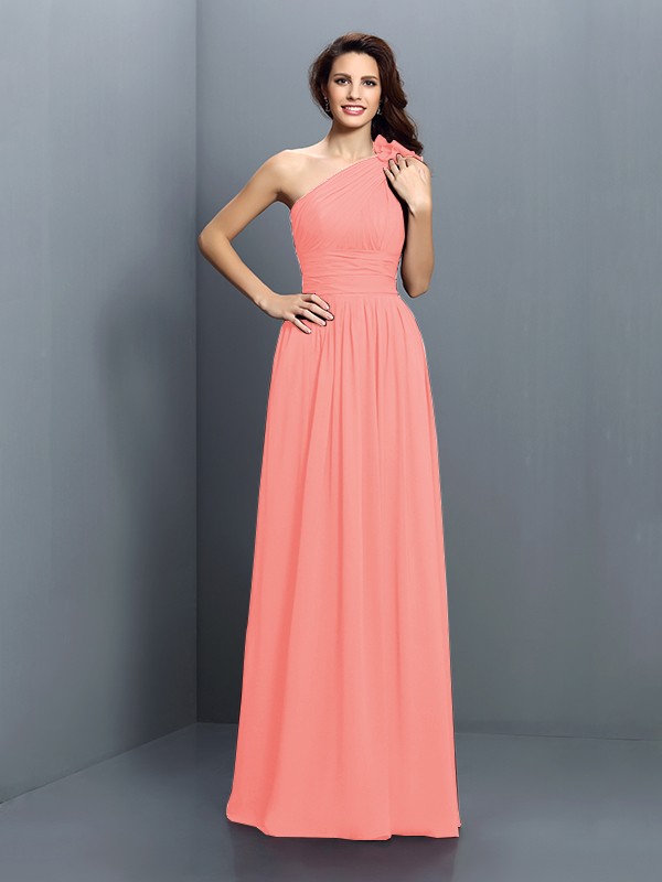 A-Line/Princess One-Shoulder Pleats Sleeveless Long Chiffon Bridesmaid Dresses 2376