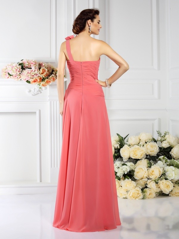 A-Line/Princess One-Shoulder Pleats Sleeveless Long Chiffon Bridesmaid Dresses 2377