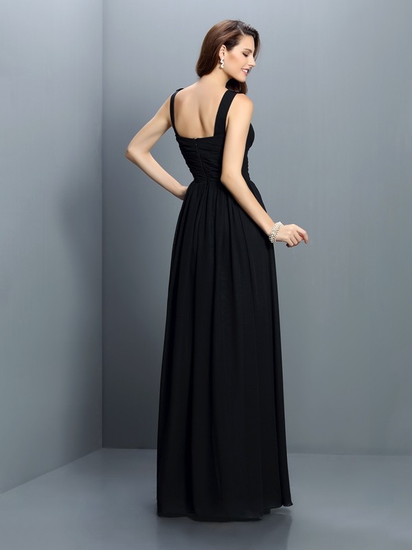 A-Line/Princess Bateau Pleats Sleeveless Long Chiffon Bridesmaid Dresses 2101