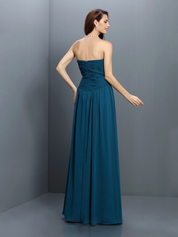 A-Line/Princess Sweetheart Pleats Sleeveless Long Satin Bridesmaid Dresses 2698