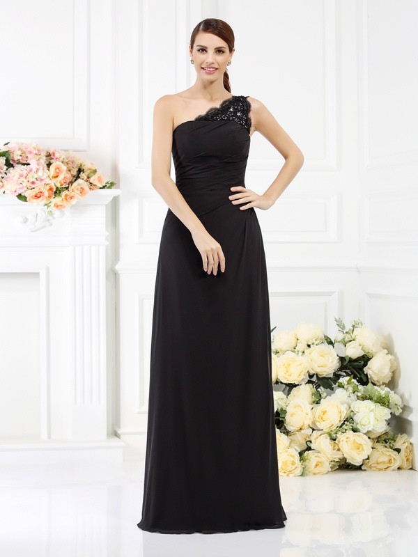 Sheath/Column One-Shoulder Sleeveless Long Chiffon Bridesmaid Dresses 2999