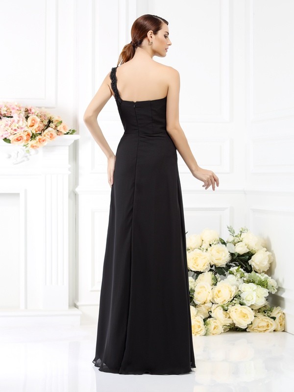 Sheath/Column One-Shoulder Sleeveless Long Chiffon Bridesmaid Dresses 2999