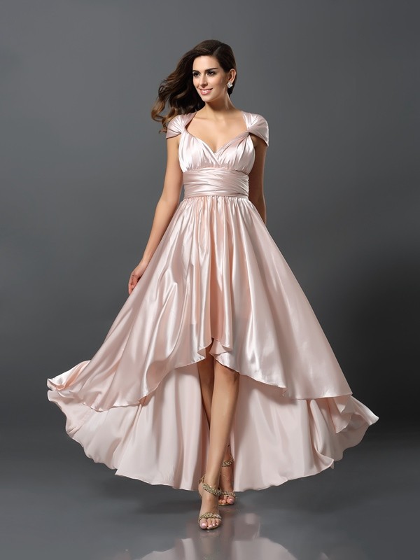 Sheath/Column Sleeveless High Low Silk like Satin Convertible Bridesmaid Dresses 3098