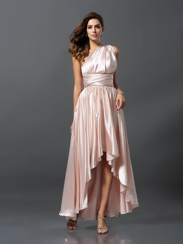 Sheath/Column Sleeveless High Low Silk like Satin Convertible Bridesmaid Dresses 3098