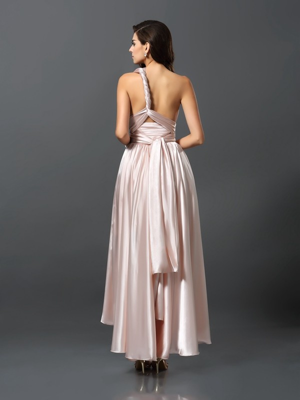 Sheath/Column Sleeveless High Low Silk like Satin Convertible Bridesmaid Dresses 3098