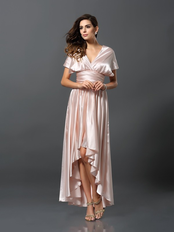 Sheath/Column Sleeveless High Low Silk like Satin Convertible Bridesmaid Dresses 3098