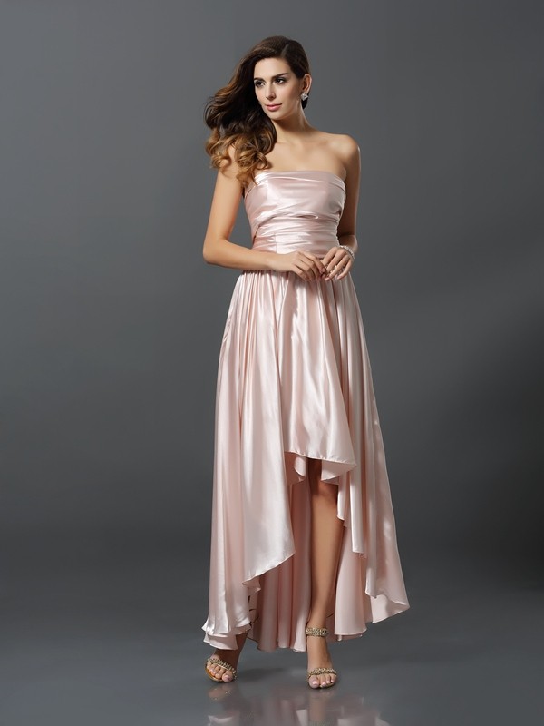 Sheath/Column Sleeveless High Low Silk like Satin Convertible Bridesmaid Dresses 3098