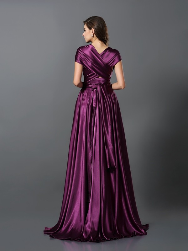 A-Line/Princess Pleats Sleeveless Long Silk like Satin Convertible Bridesmaid Dresses 2426