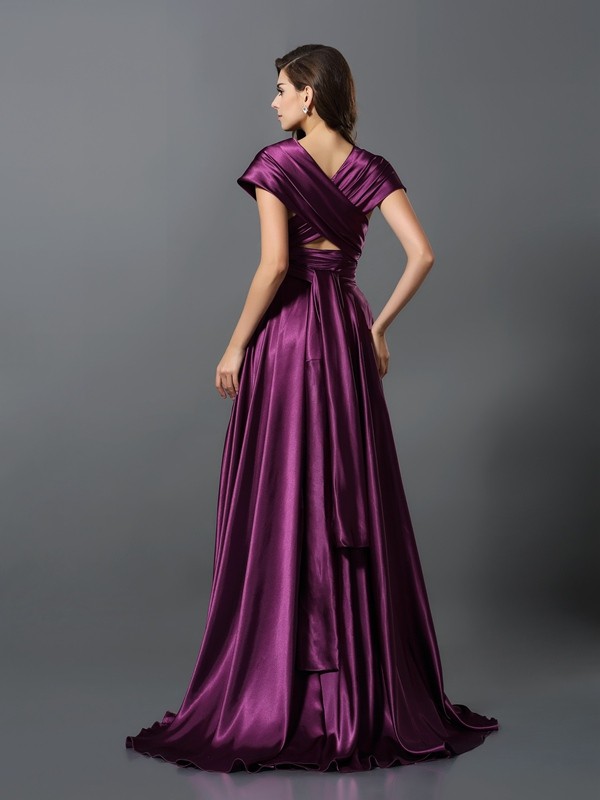 A-Line/Princess Pleats Sleeveless Long Silk like Satin Convertible Bridesmaid Dresses 2426