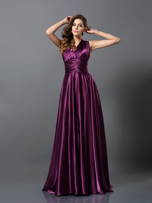 A-Line/Princess Pleats Sleeveless Long Silk like Satin Convertible Bridesmaid Dresses 2426