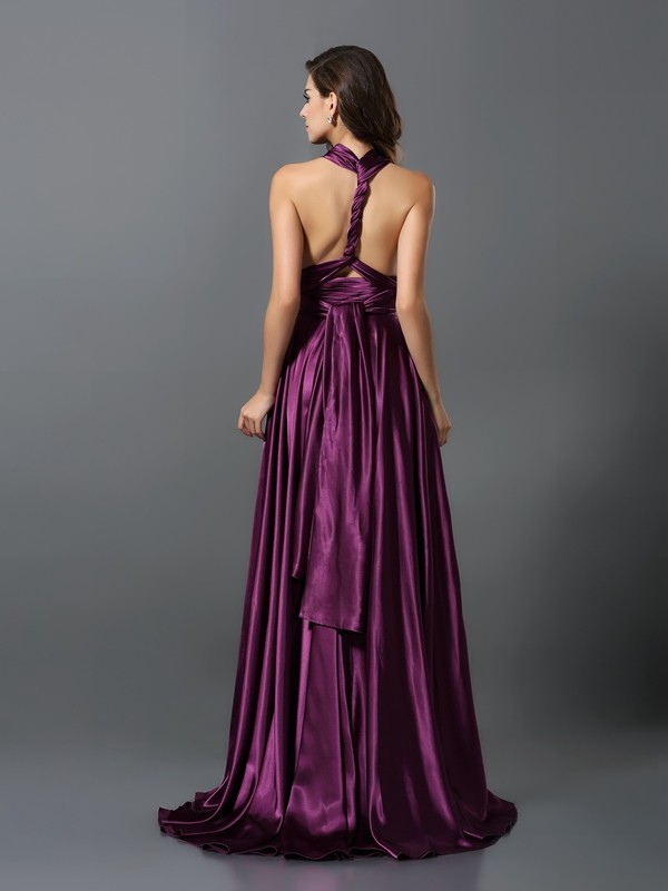 A-Line/Princess Pleats Sleeveless Long Silk like Satin Convertible Bridesmaid Dresses 2426