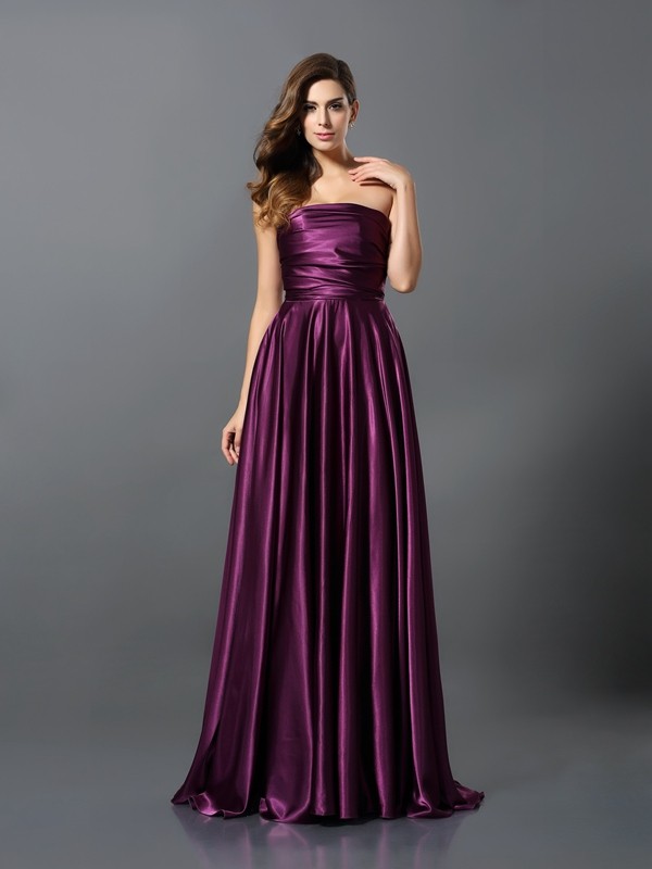 A-Line/Princess Pleats Sleeveless Long Silk like Satin Convertible Bridesmaid Dresses 2426