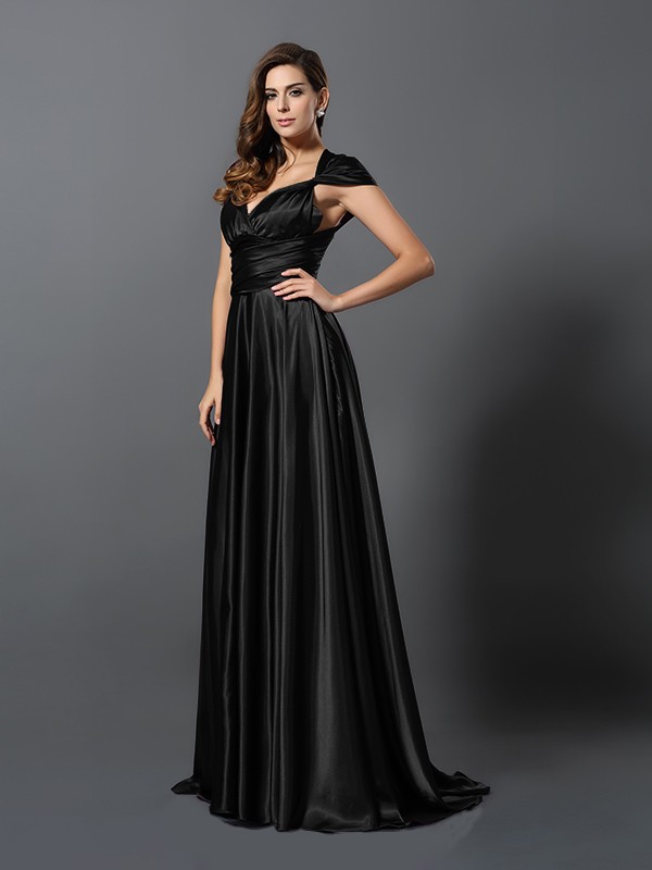 A-Line/Princess Pleats Sleeveless Long Silk like Satin Convertible Bridesmaid Dresses 2426