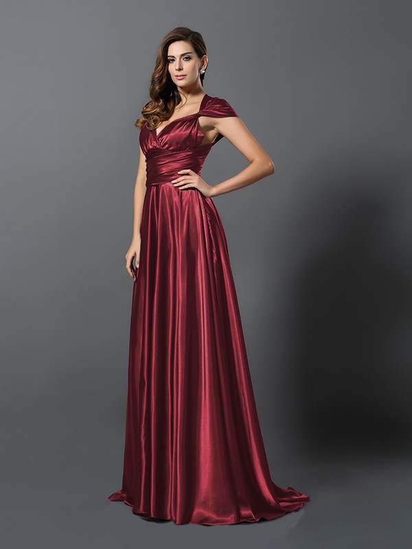 A-Line/Princess Pleats Sleeveless Long Silk like Satin Convertible Bridesmaid Dresses 2426