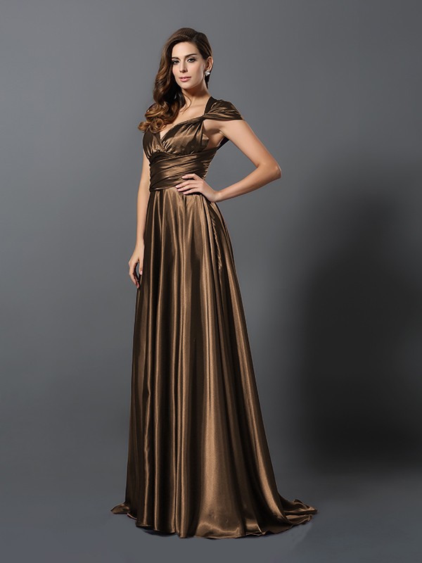 A-Line/Princess Pleats Sleeveless Long Silk like Satin Convertible Bridesmaid Dresses 2426