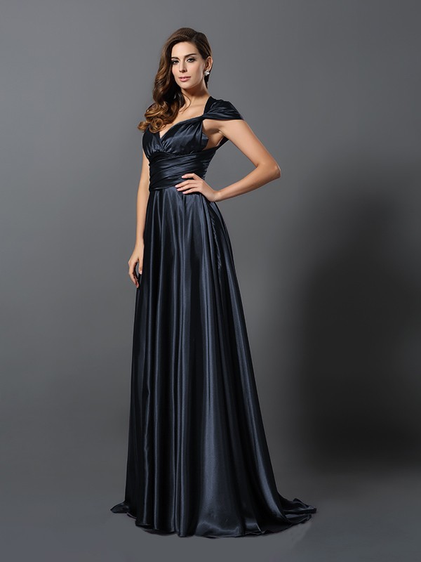 A-Line/Princess Pleats Sleeveless Long Silk like Satin Convertible Bridesmaid Dresses 2426