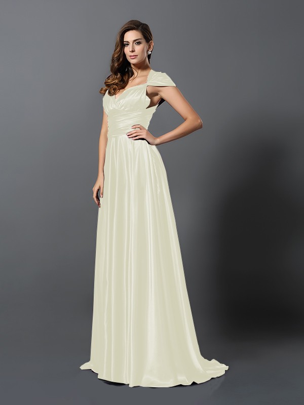 A-Line/Princess Pleats Sleeveless Long Silk like Satin Convertible Bridesmaid Dresses 2426