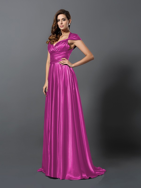 A-Line/Princess Pleats Sleeveless Long Silk like Satin Convertible Bridesmaid Dresses 2426