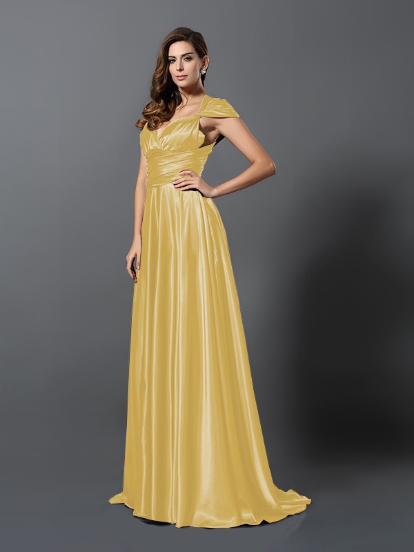 A-Line/Princess Pleats Sleeveless Long Silk like Satin Convertible Bridesmaid Dresses 2426