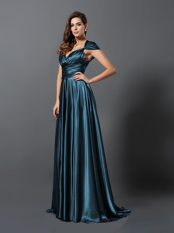 A-Line/Princess Pleats Sleeveless Long Silk like Satin Convertible Bridesmaid Dresses 2426