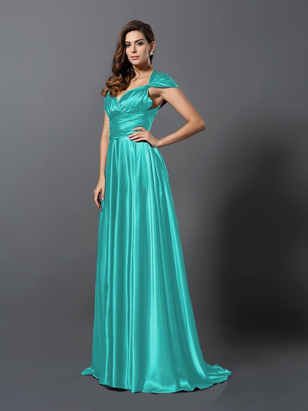 A-Line/Princess Pleats Sleeveless Long Silk like Satin Convertible Bridesmaid Dresses 2426