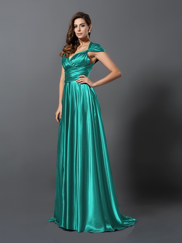 A-Line/Princess Pleats Sleeveless Long Silk like Satin Convertible Bridesmaid Dresses 2426