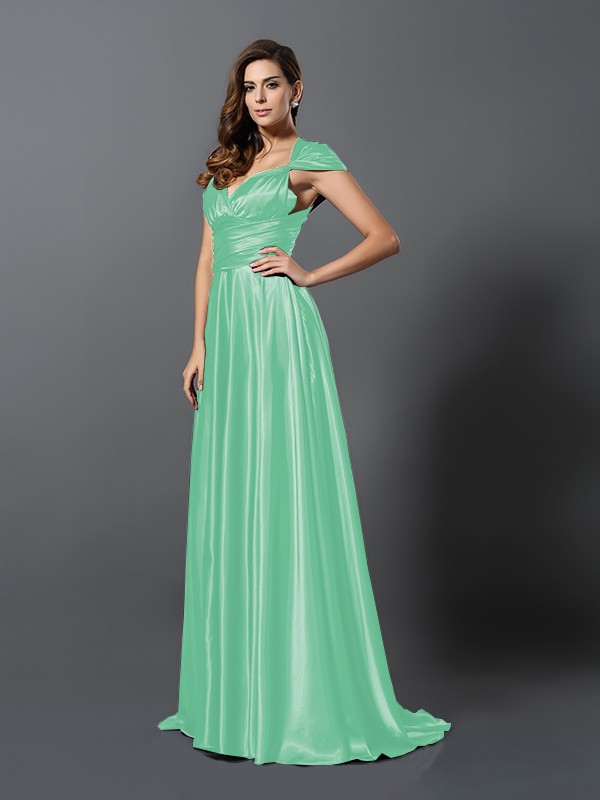 A-Line/Princess Pleats Sleeveless Long Silk like Satin Convertible Bridesmaid Dresses 2426