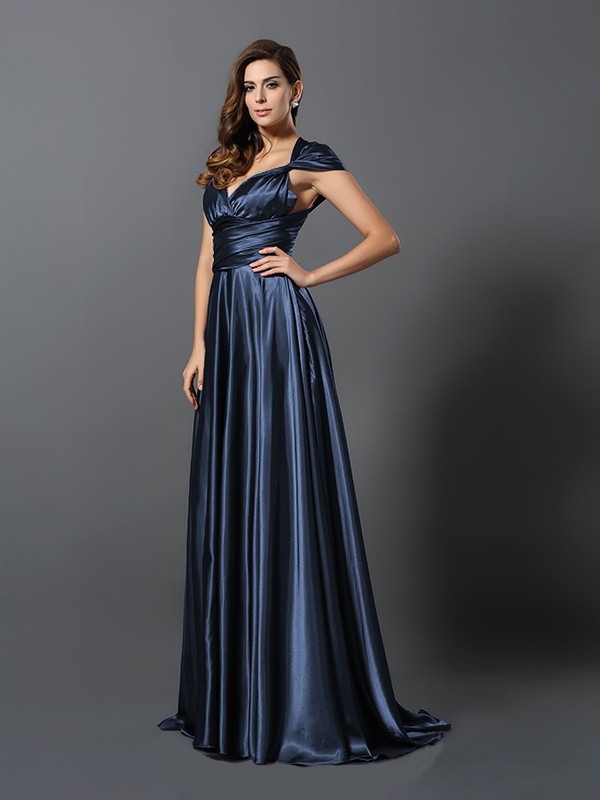 A-Line/Princess Pleats Sleeveless Long Silk like Satin Convertible Bridesmaid Dresses 2426