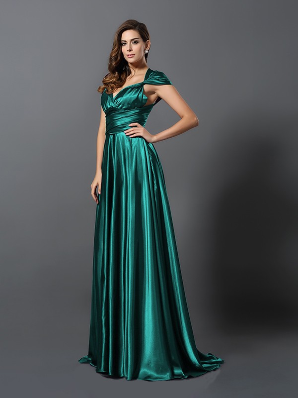 A-Line/Princess Pleats Sleeveless Long Silk like Satin Convertible Bridesmaid Dresses 2426