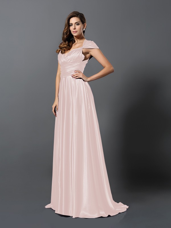 A-Line/Princess Pleats Sleeveless Long Silk like Satin Convertible Bridesmaid Dresses 2426