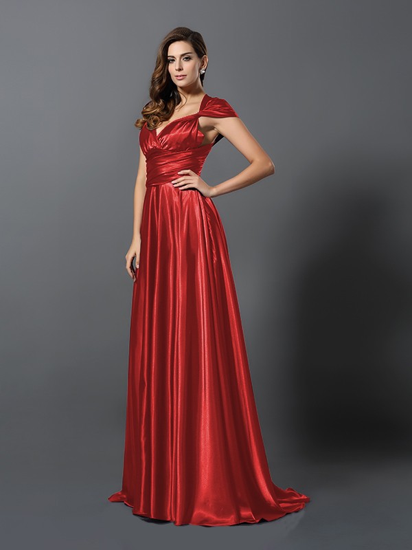 A-Line/Princess Pleats Sleeveless Long Silk like Satin Convertible Bridesmaid Dresses 2426