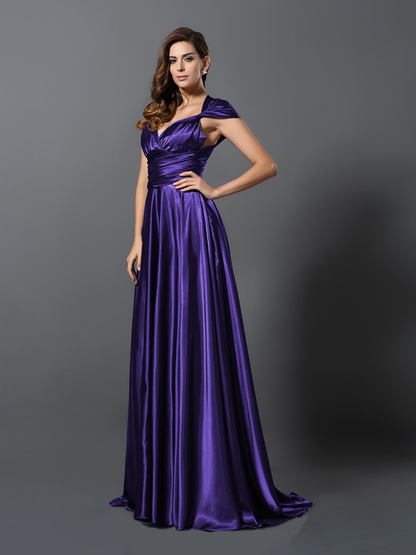 A-Line/Princess Pleats Sleeveless Long Silk like Satin Convertible Bridesmaid Dresses 2426