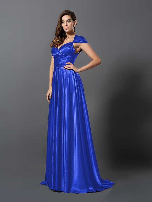 A-Line/Princess Pleats Sleeveless Long Silk like Satin Convertible Bridesmaid Dresses 2426