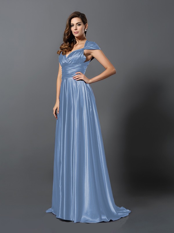 A-Line/Princess Pleats Sleeveless Long Silk like Satin Convertible Bridesmaid Dresses 2426