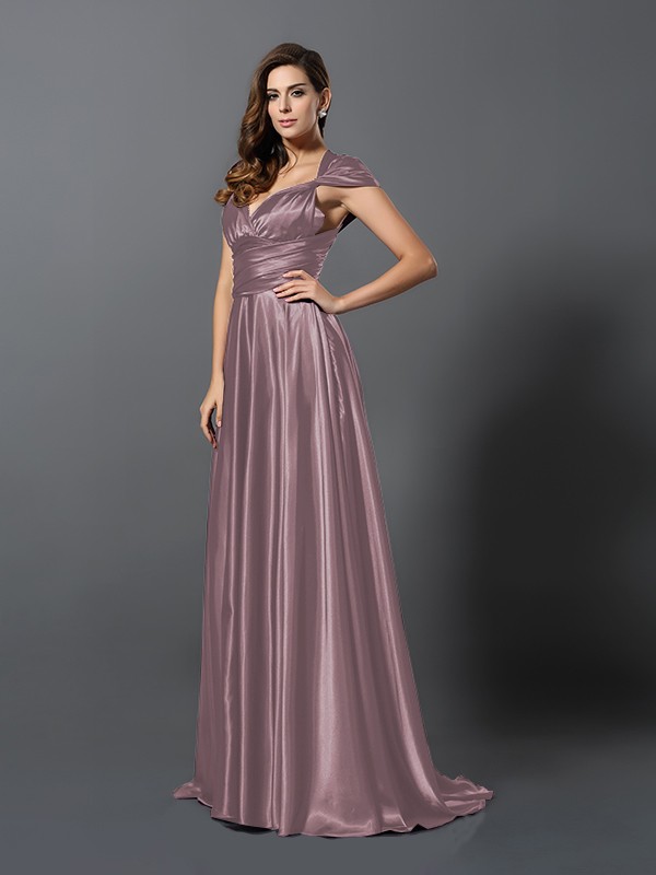 A-Line/Princess Pleats Sleeveless Long Silk like Satin Convertible Bridesmaid Dresses 2426