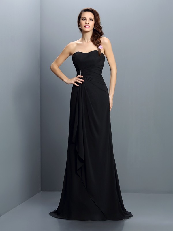 Trumpet/Mermaid Strapless Pleats Sleeveless Long Chiffon Bridesmaid Dresses 3277