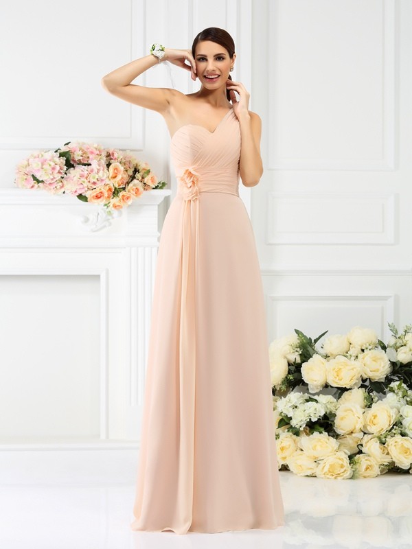 A-Line/Princess One-Shoulder Pleats Sleeveless Long Chiffon Bridesmaid Dresses 2378